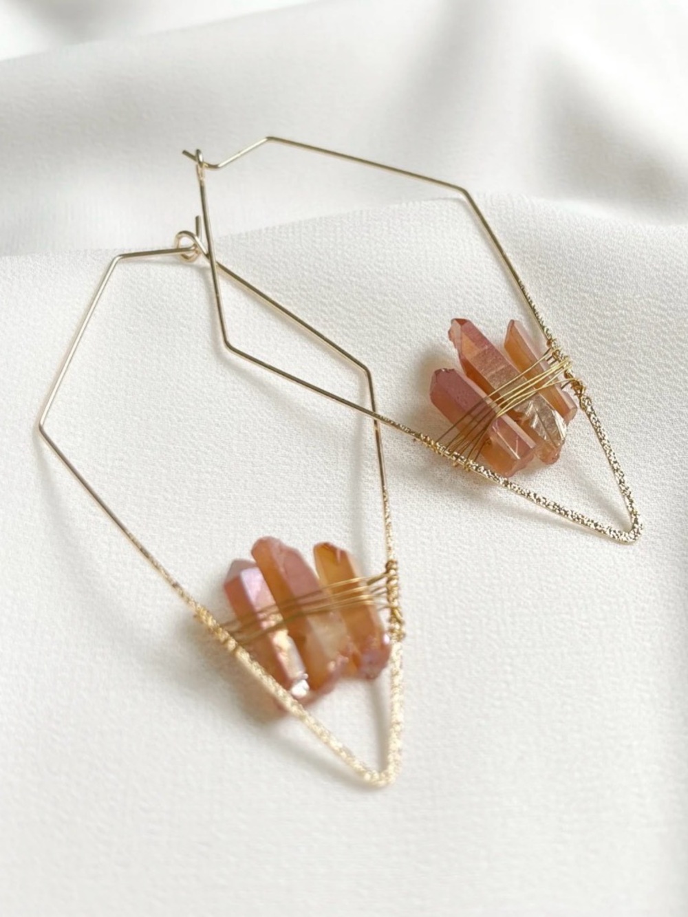 New FP Golden Wire Threader Geode Stone Geometric Hoop Earrings